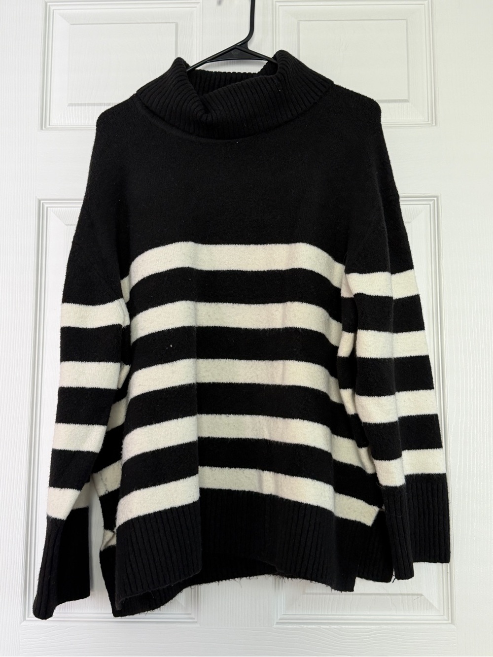 Nine West Black and White Striped Cowl Neck Sweater